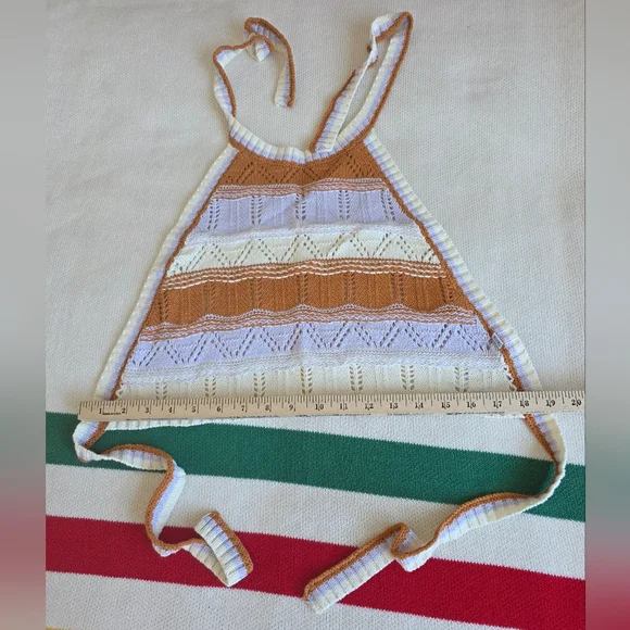 Sisstrevolution knit Back Tie Striped Pointelle Crochet Halter Crop Top S M NEW - Picture 8 of 8